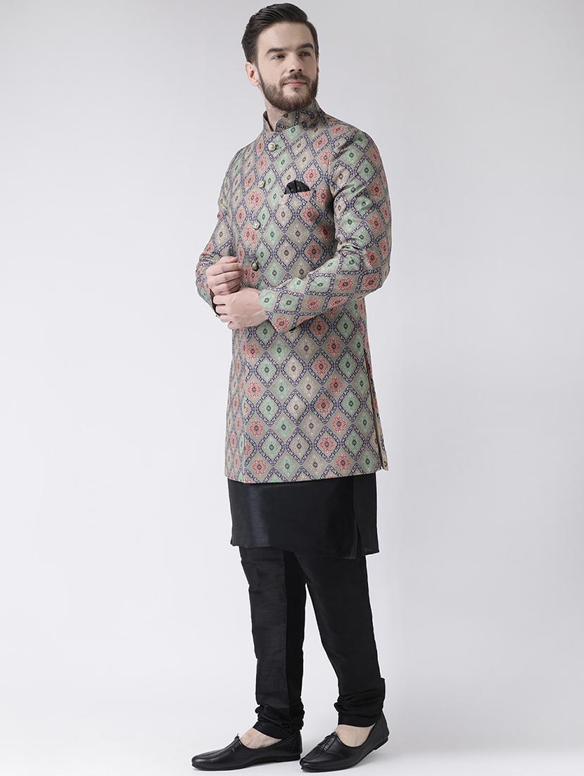grey printed sherwani set - 17356767 - Standard Image - 1