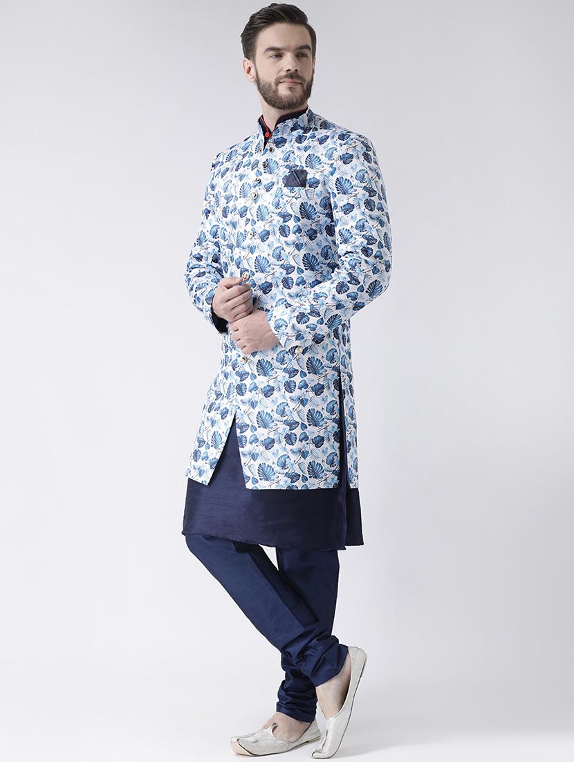 blue printed sherwani set - 17356771 - Standard Image - 1