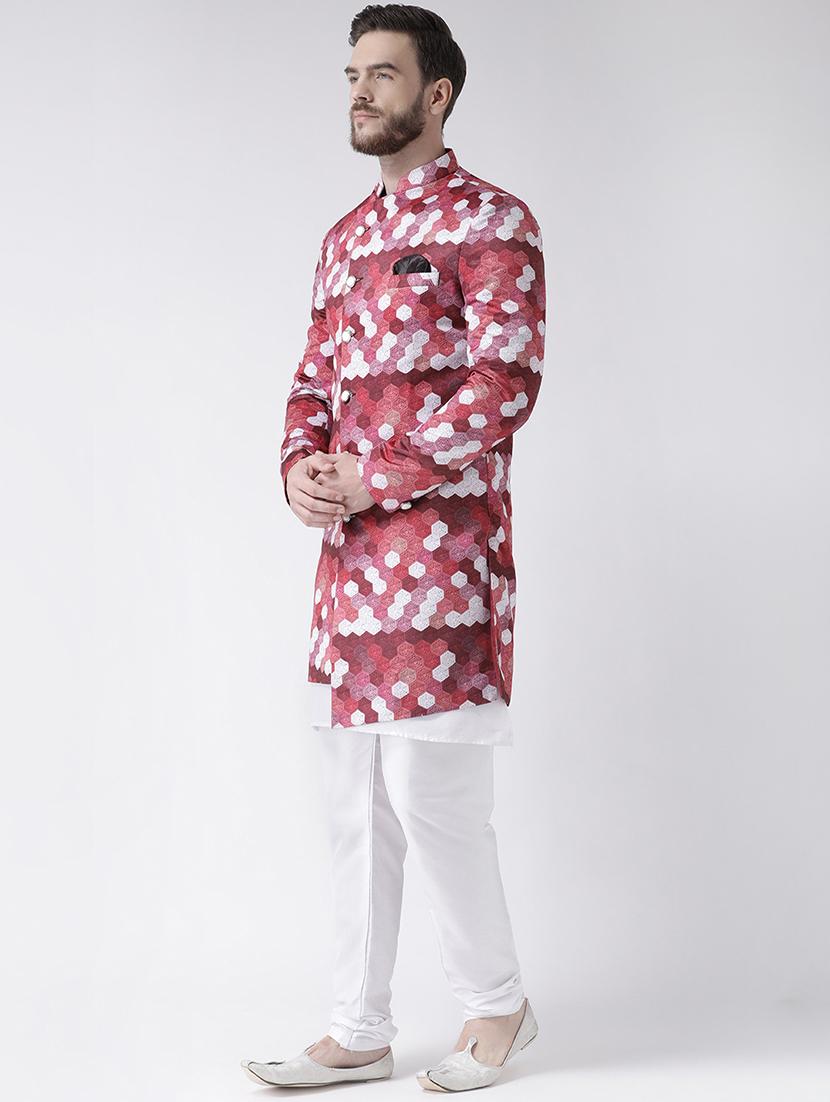 maroon printed sherwani set - 17356772 -  Standard Image - 1
