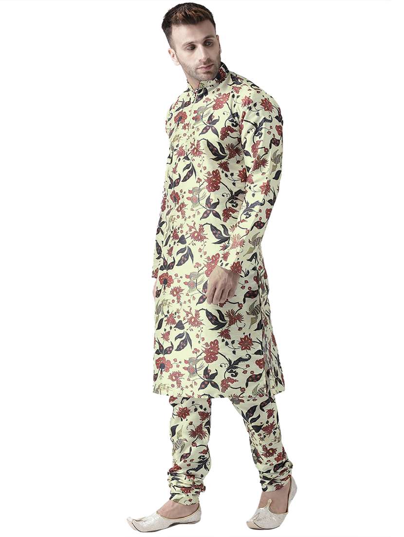 yellow floral print silk blend kurta pyjama set - 17356852 - Standard Image - 1
