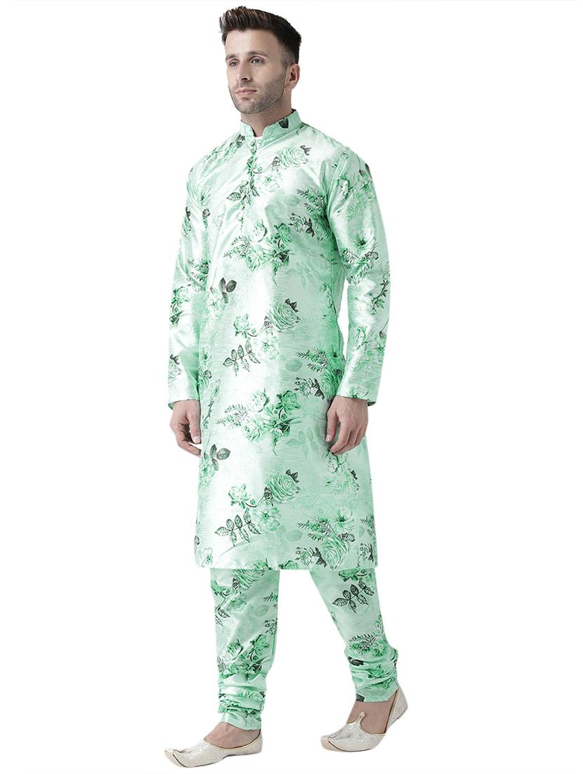 green floral print silk blend kurta pyjama set - 17356855 -  Standard Image - 1