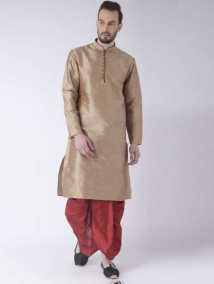 gold solid dhoti kurta set with printed bandhgala jacket - 17356980 -  Standard Image - 1
