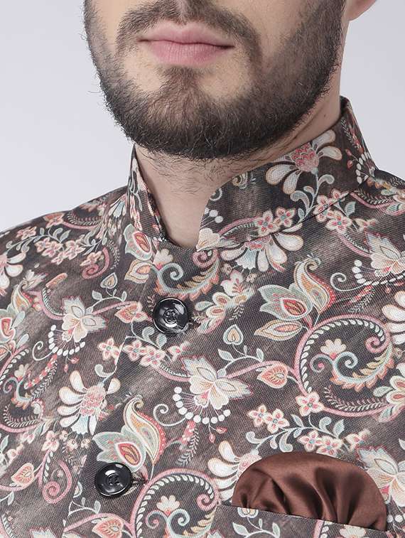 gold solid dhoti kurta set with printed bandhgala jacket - 17356980 -  Standard Image - 4