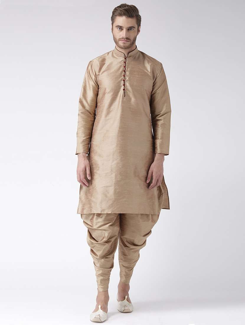 beige solid dhoti kurta set 