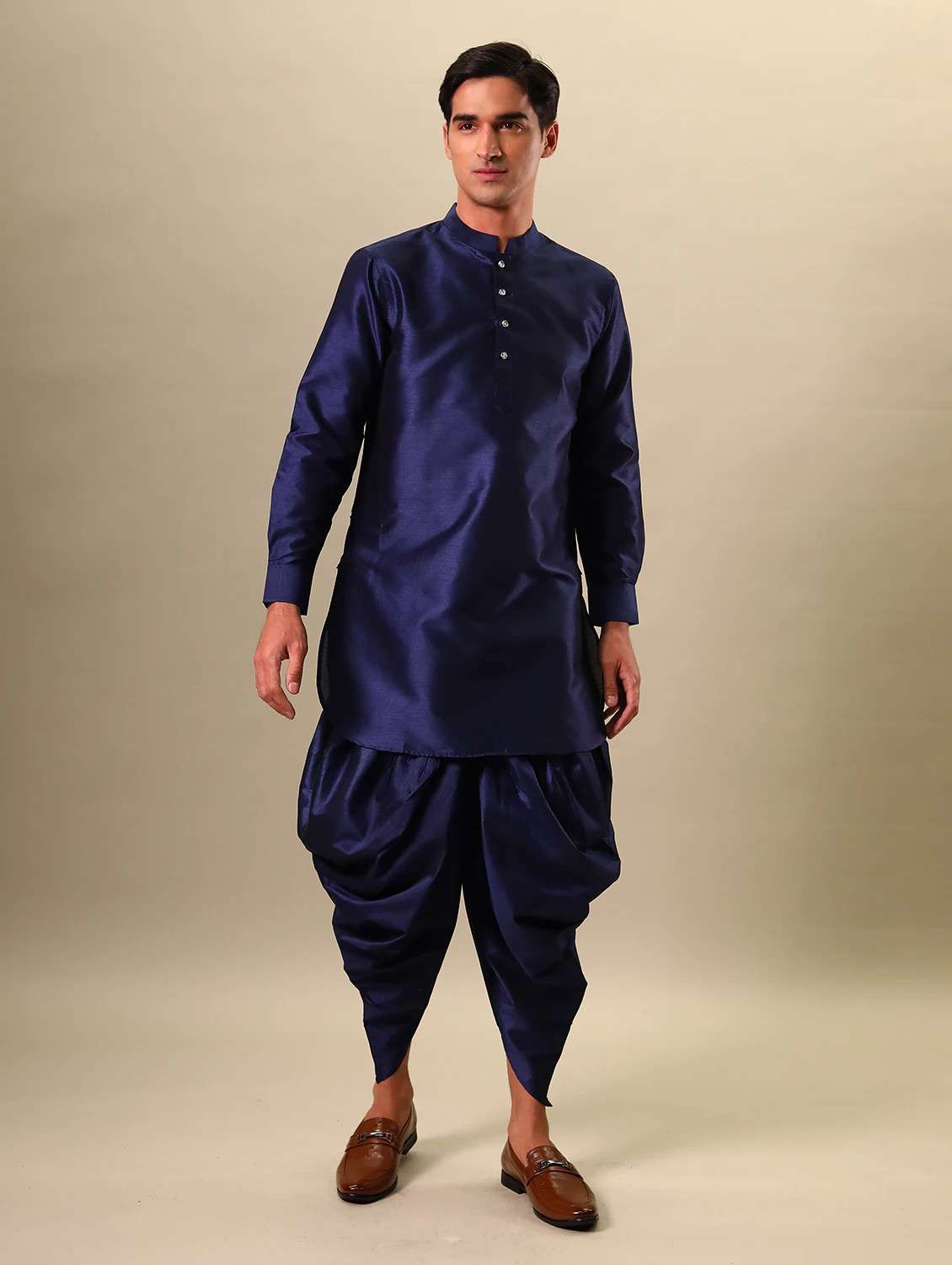 navy blue solid dhoti kurta set