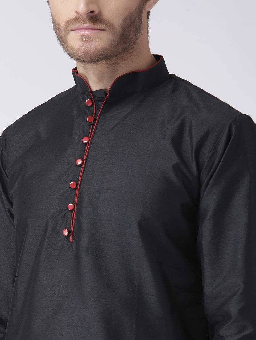 black solid kurta pyjama set - 17357005 - Standard Image - 4