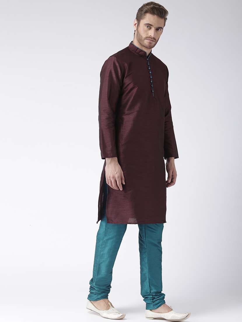 maroon solid kurta pyjama set - 17357008 - Standard Image - 1