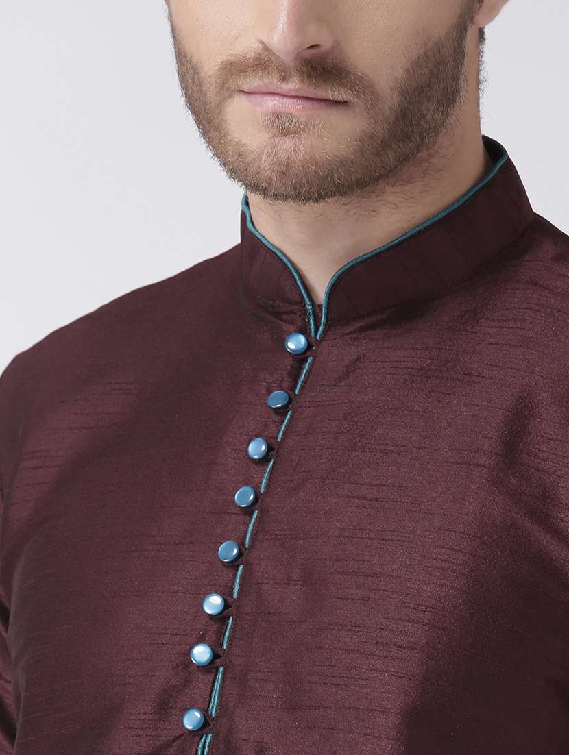 maroon solid kurta pyjama set - 17357008 - Standard Image - 4