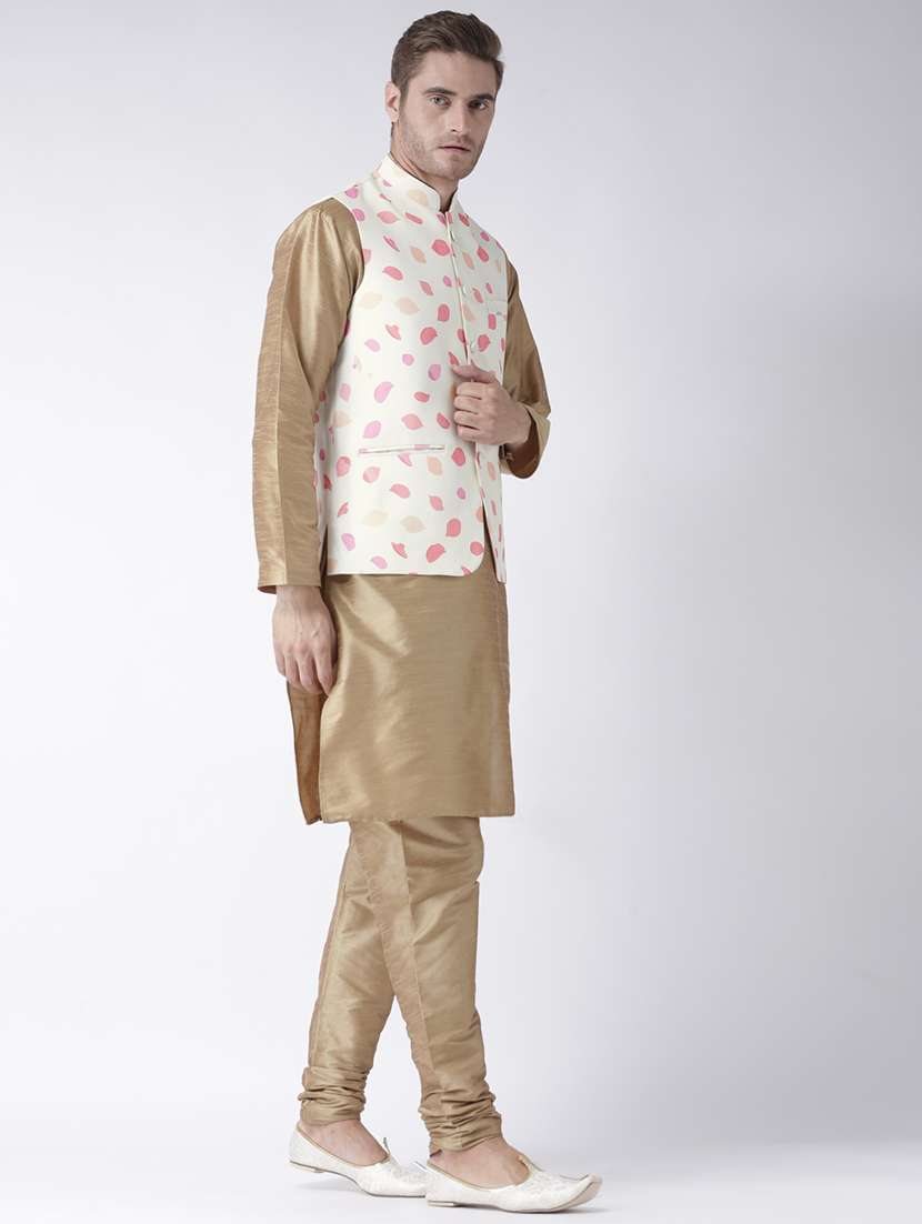men solid kurta pyjama set with white printed nehru jacket - 17357019 -  Standard Image - 1
