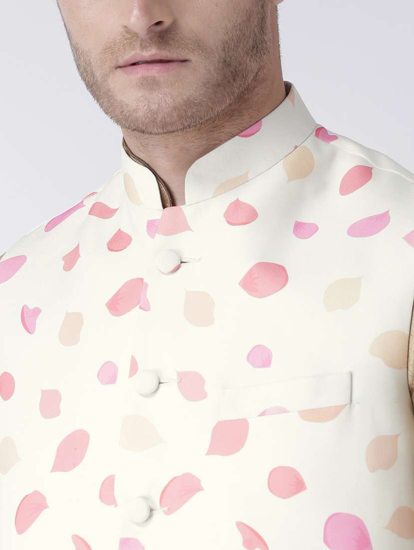 men solid kurta pyjama set with white printed nehru jacket - 17357019 -  Standard Image - 4