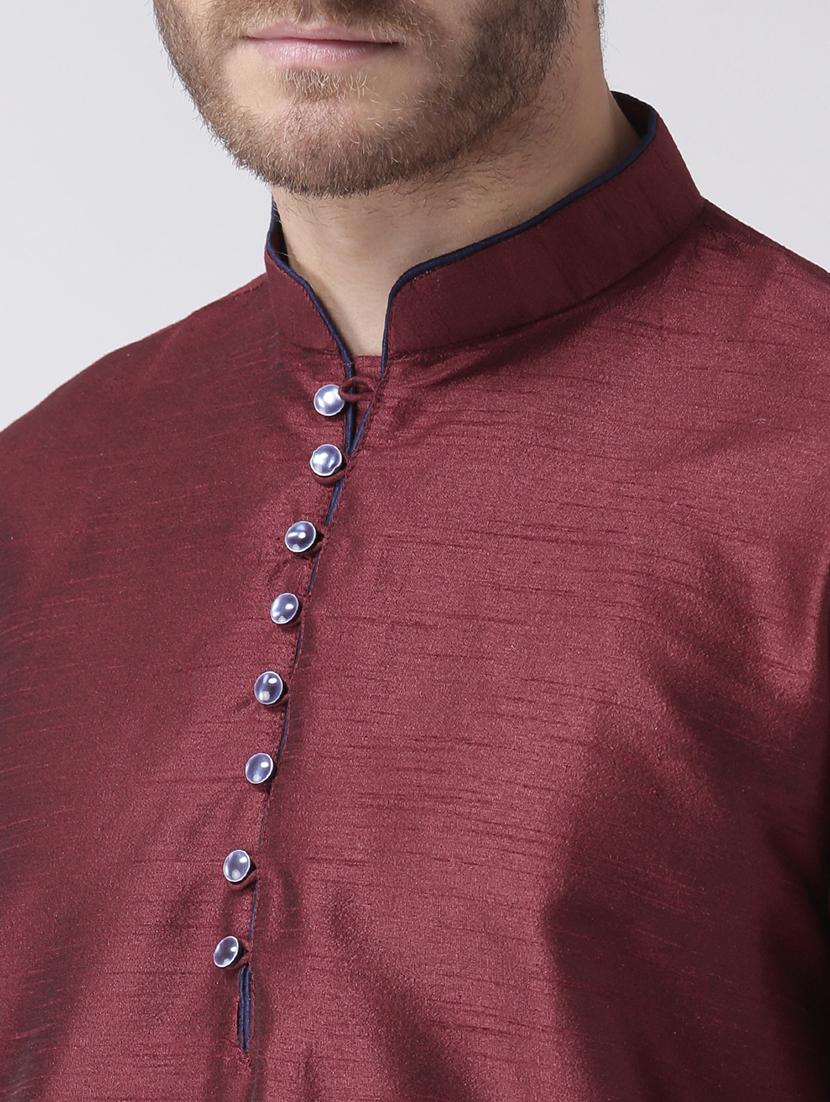 maroon solid kurta pyjama set - 17357031 - Standard Image - 4