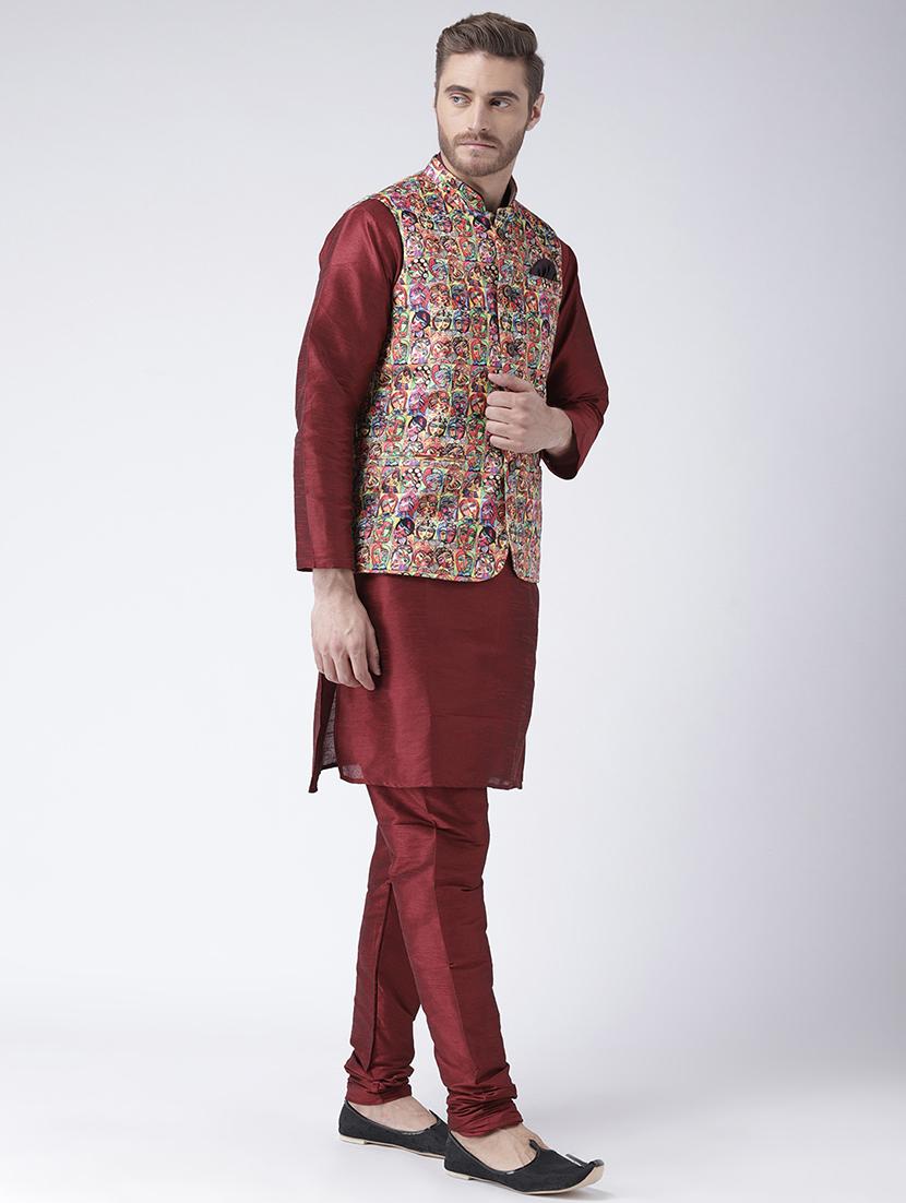 men solid kurta pyjama set with printed nehru jacket - 17357045 - Standard Image - 1