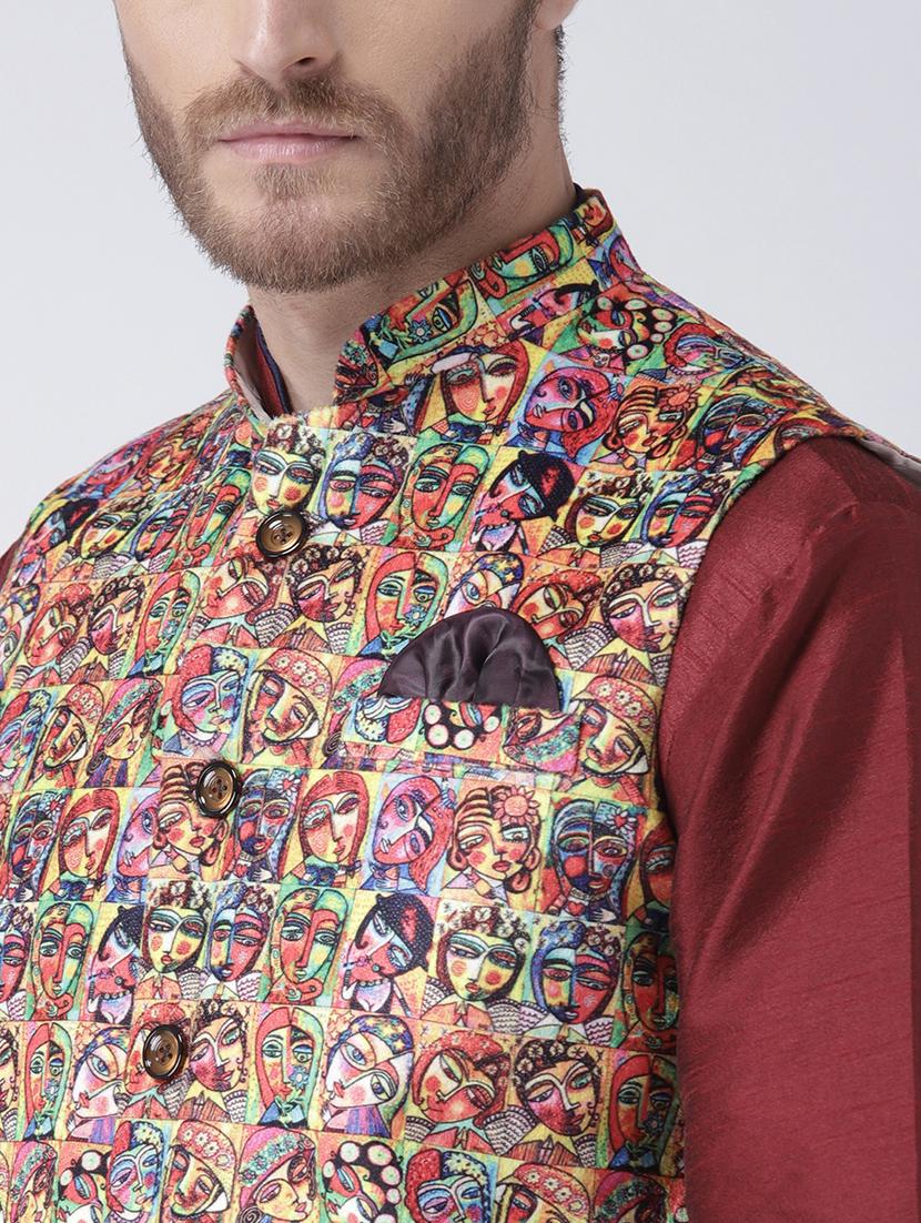 men solid kurta pyjama set with printed nehru jacket - 17357045 - Standard Image - 4