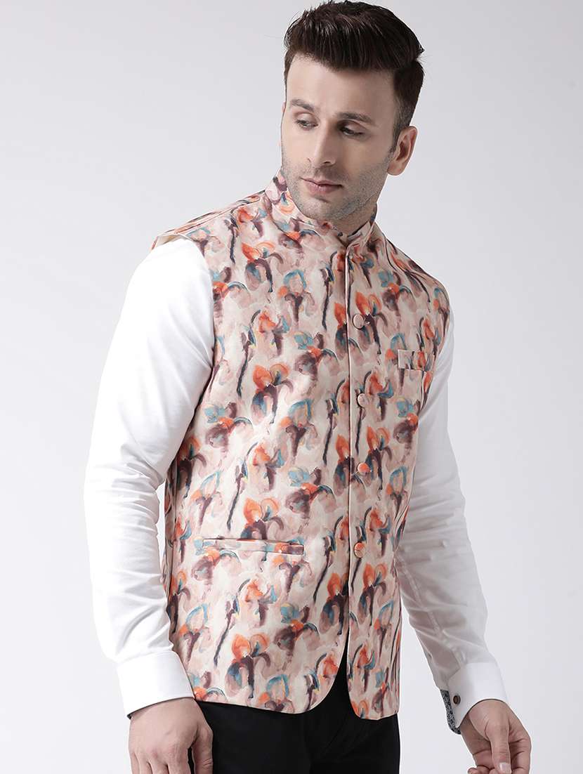 beige printed nehru jacket - 17357952 -  Standard Image - 1
