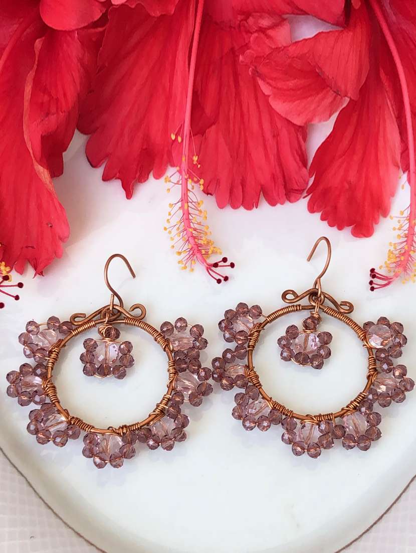 brown crystal hoop earring - 17358087 - Zoom Image - 0