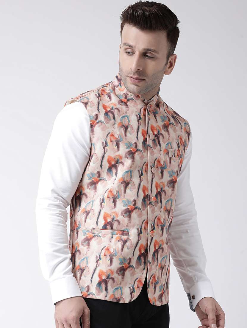 beige printed nehru jacket - 17358289 -  Standard Image - 1