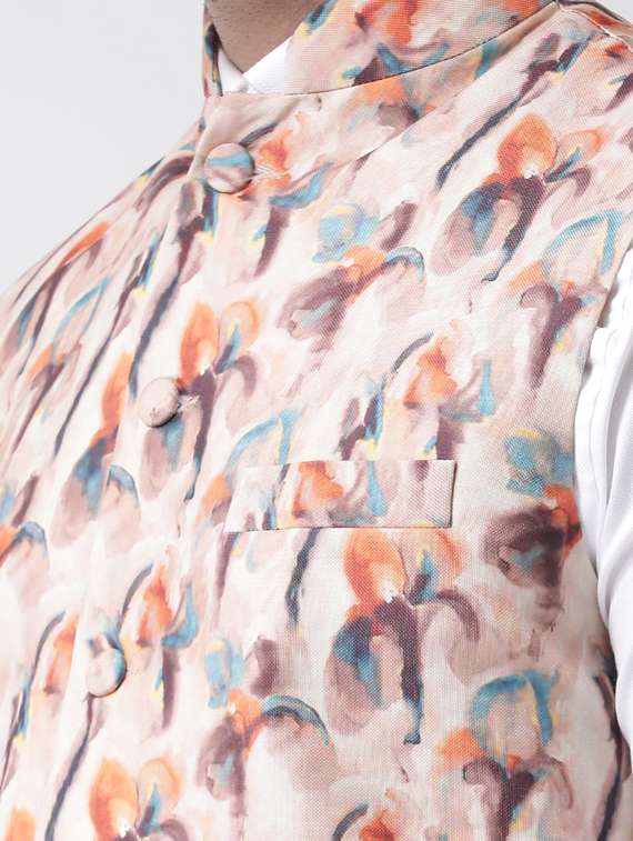 beige printed nehru jacket - 17358289 -  Standard Image - 4