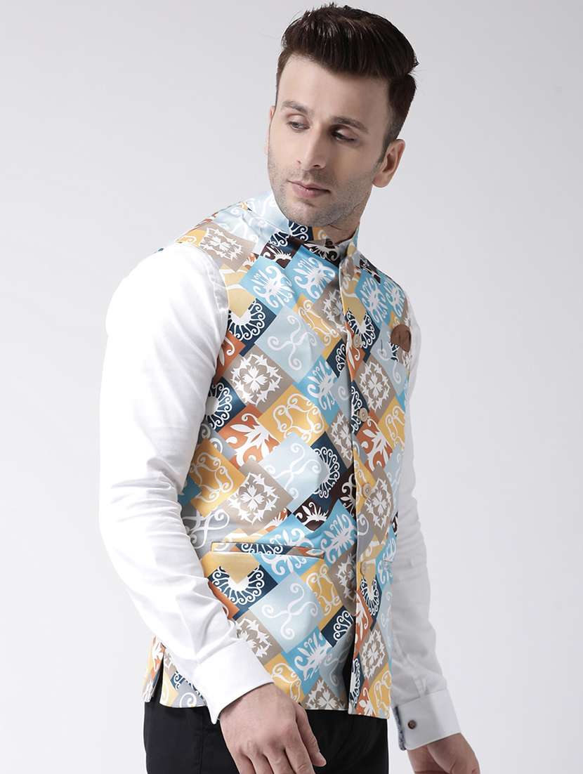 white printed nehru jacket - 17358300 - Standard Image - 1