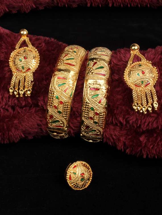 gold brass bangle with earring