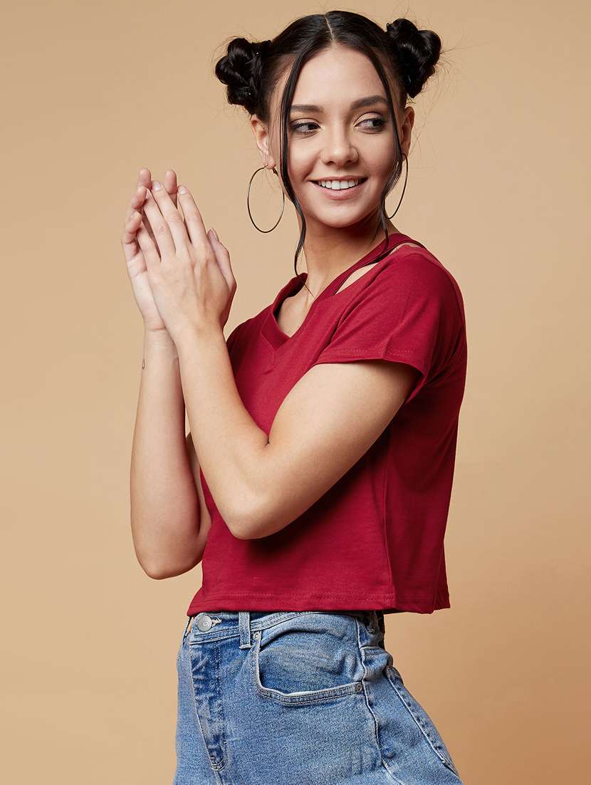 women's crop v neck top - 17368224 -  Standard Image - 1