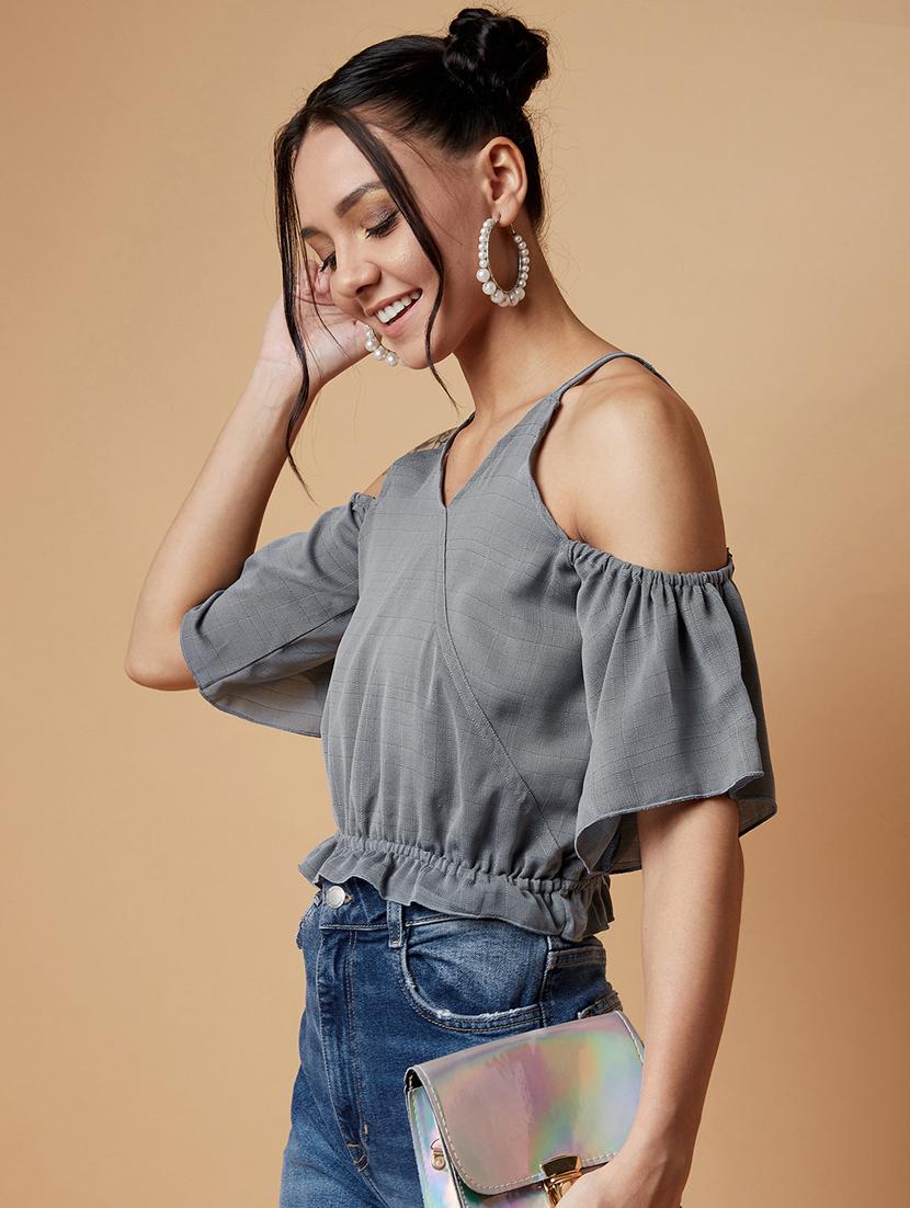 women's grey v neck top - 17368244 -  Standard Image - 1