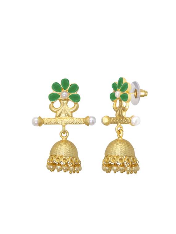 gold metal jhumka earring - 17369017 -  Standard Image - 1