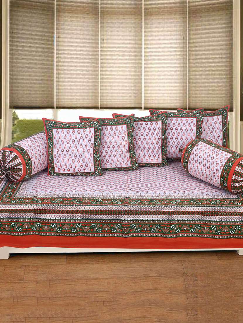   cotton jaipuri print diwan set (pack of 8)