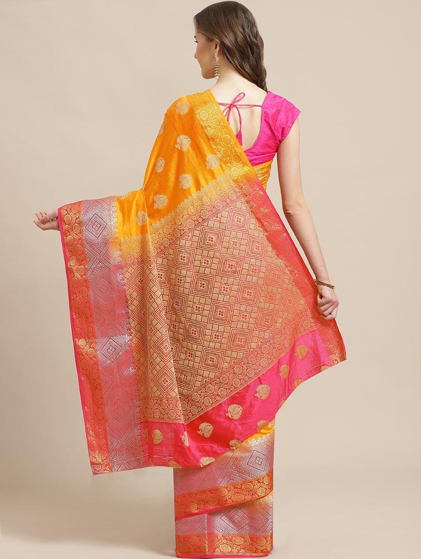 contrast woven saree with blouse - 17369395 -  Standard Image - 1