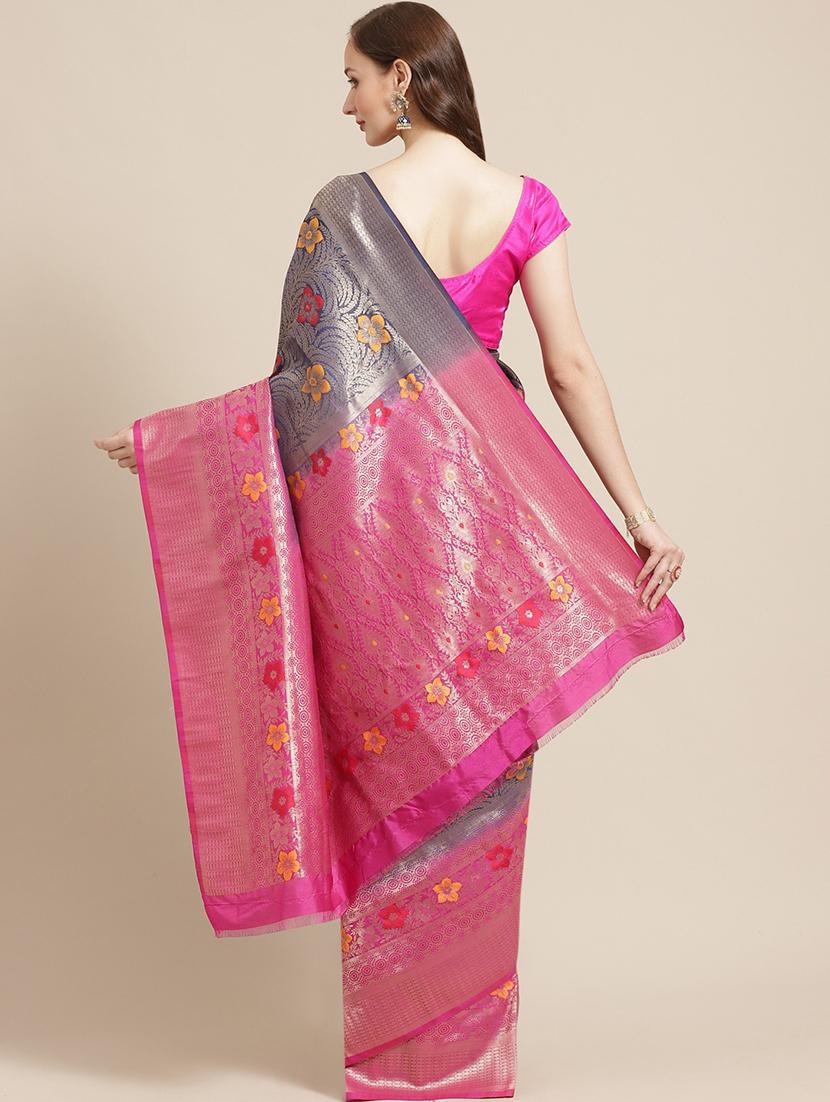 floral woven saree with blouse - 17369420 -  Standard Image - 1