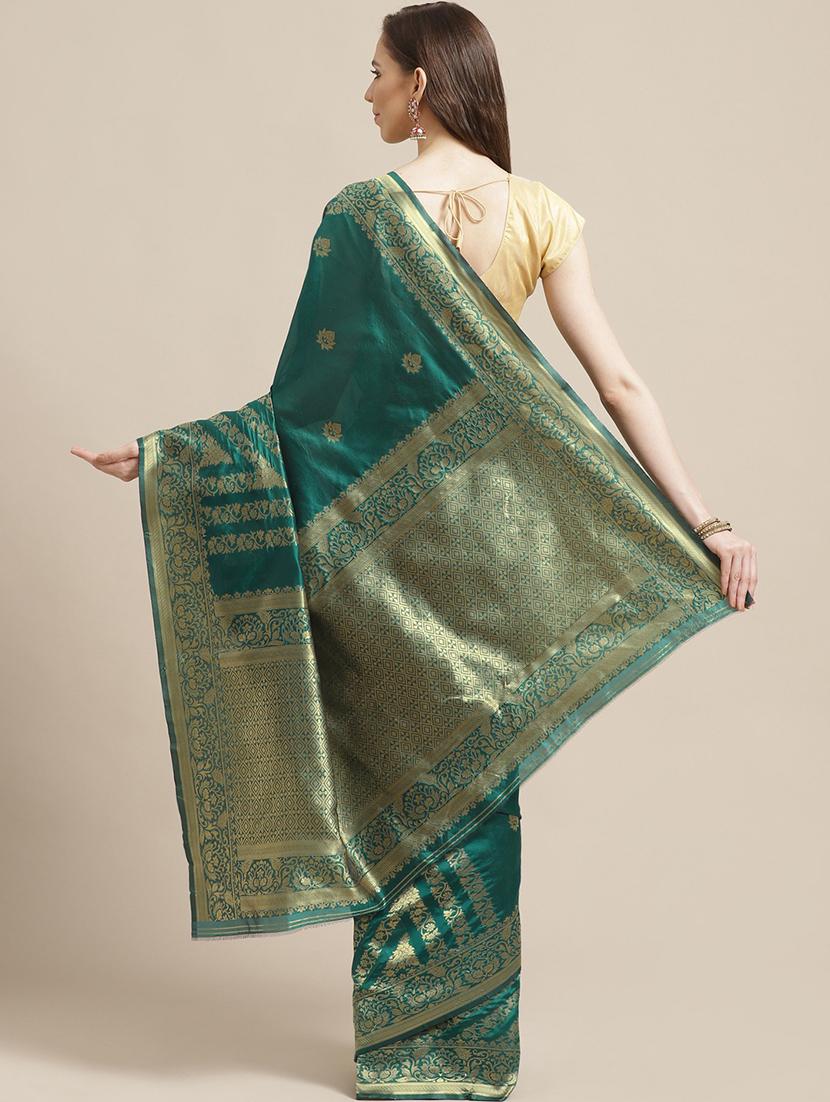 teal silk saree with blouse - 17369432 - Standard Image - 1