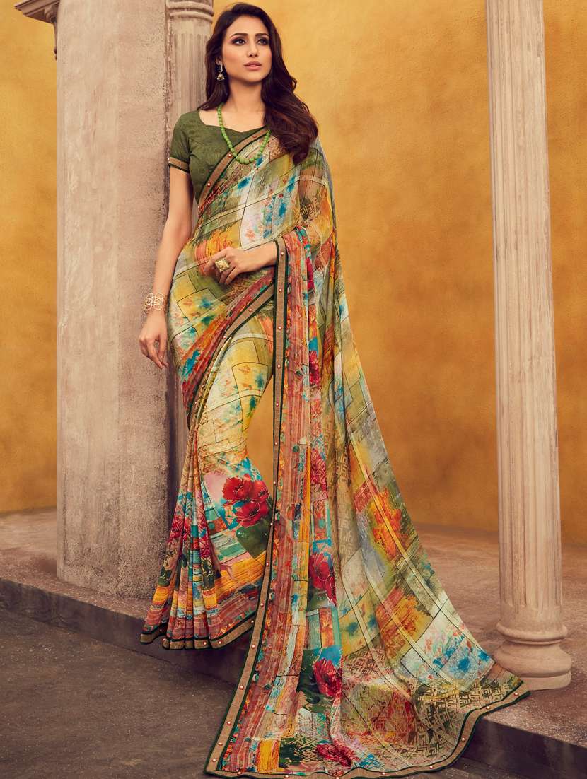 abstract printed saree with blouse
