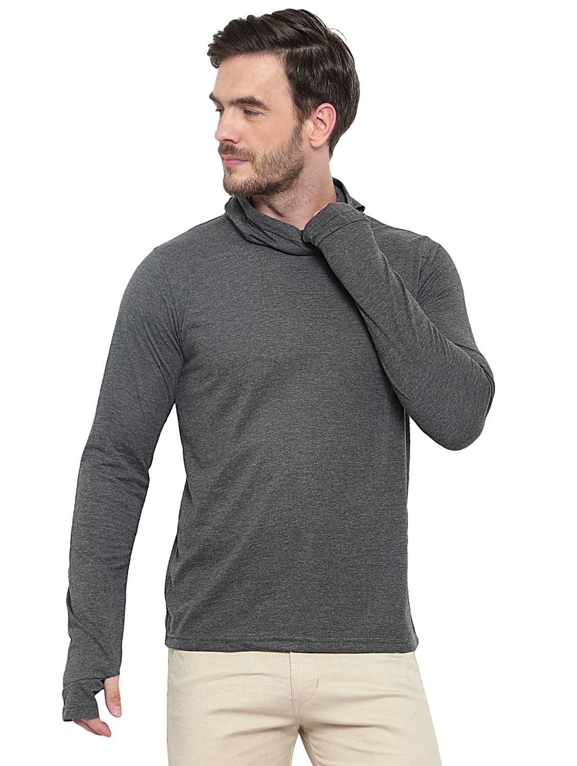 grey solid thumb hole t-shirt