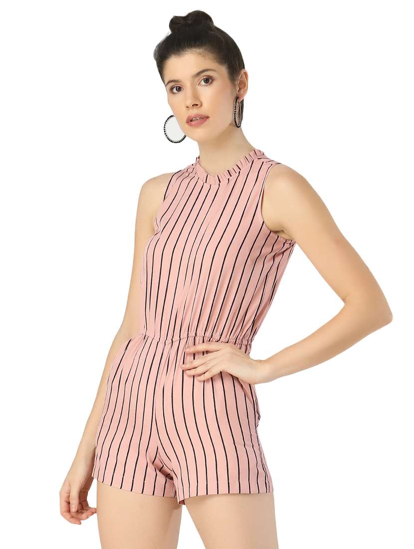 pleated round neck striped romper  - 17371534 -  Standard Image - 1