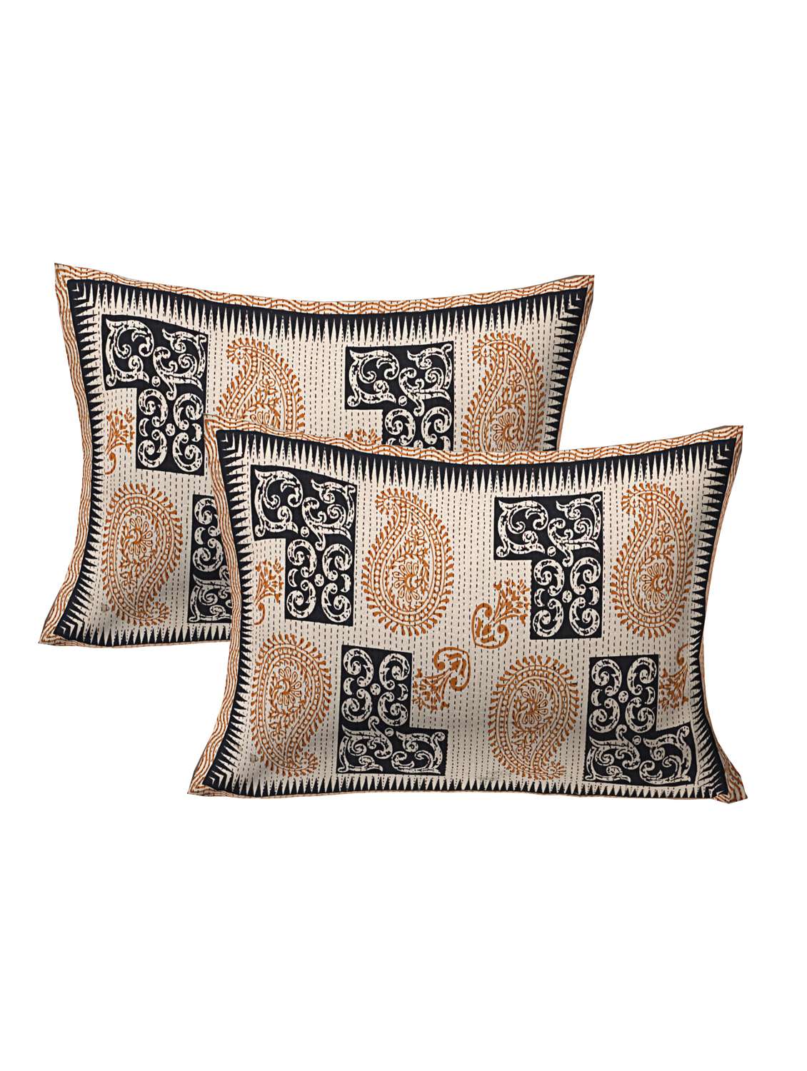  cotton kantha look jaipuri print super king size bedsheet with 2 pillow covers - 17372460 -  Standard Image - 1