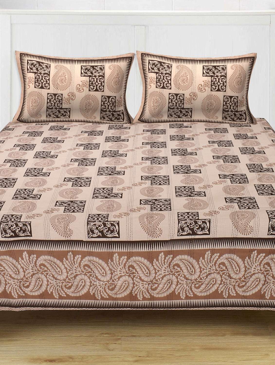  cotton kantha look jaipuri print super king size bedsheet with 2 pillow covers