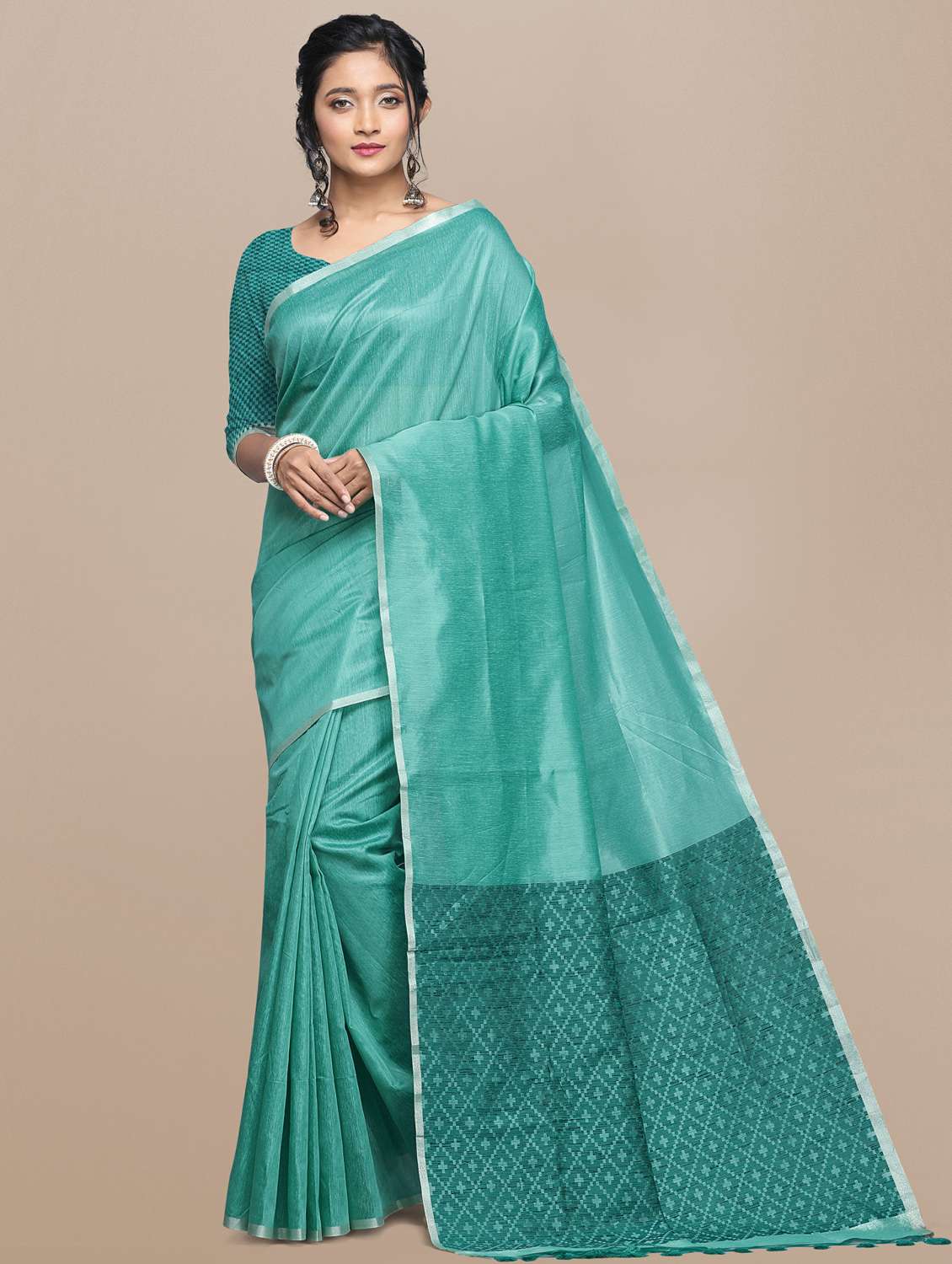 solid plain saree with blouse