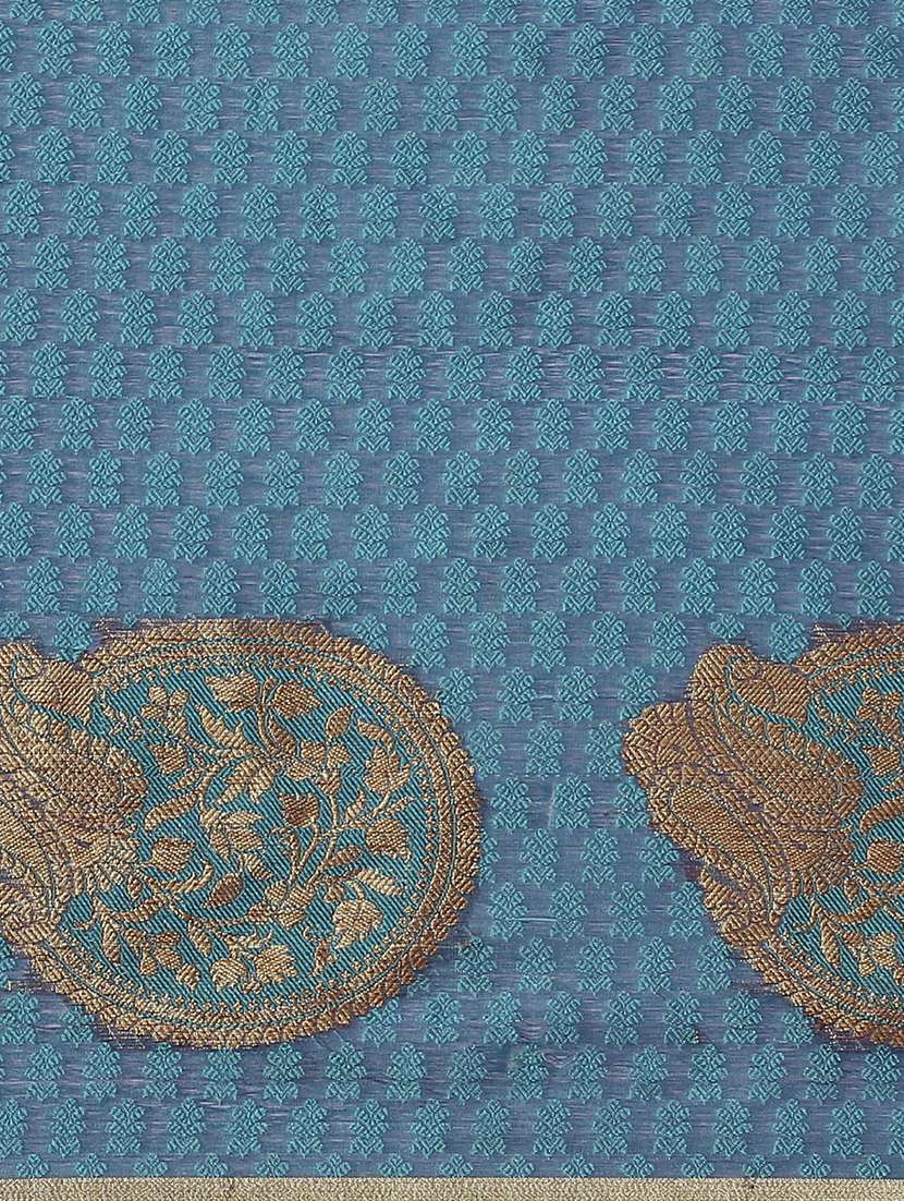 navy blue woven saree with blouse - 17375007 -  Standard Image - 4