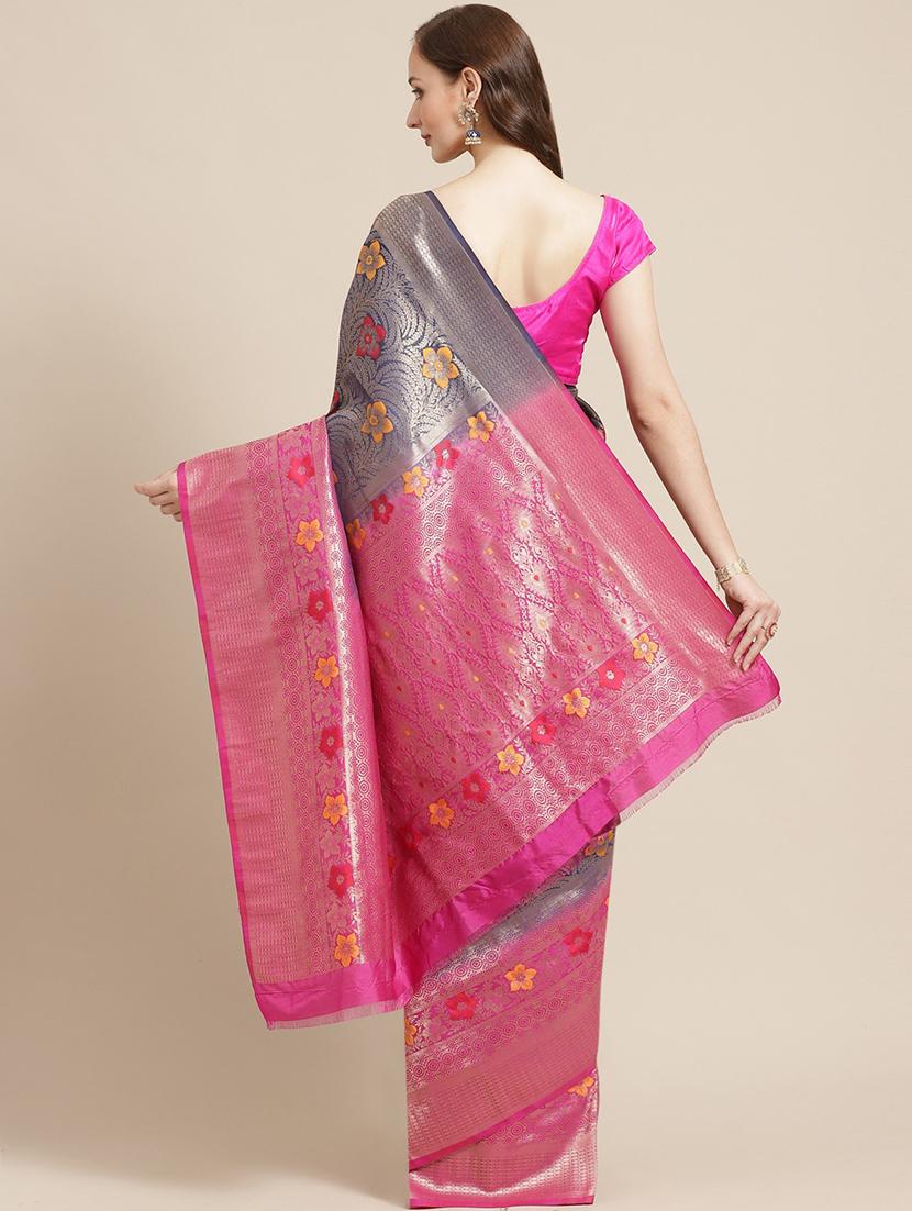 floral woven saree with blouse - 17375102 -  Standard Image - 1