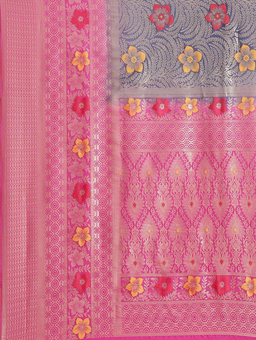 floral woven saree with blouse - 17375102 - Standard Image - 4