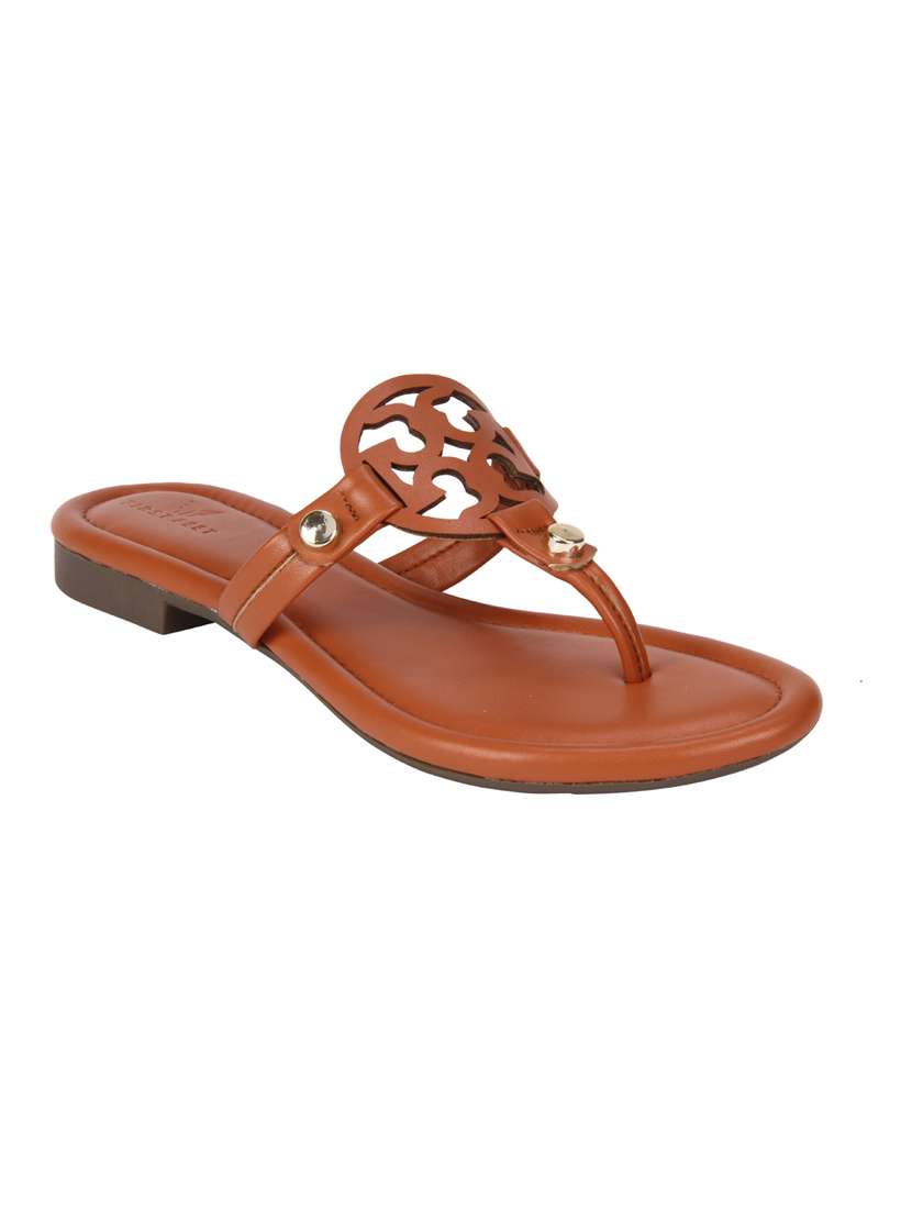 tan faux leather slip on sandals