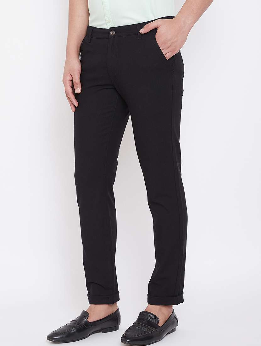 black solid linen chinos  - 17376228 -  Standard Image - 1