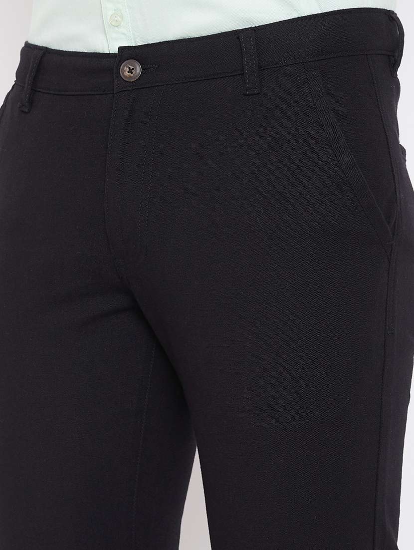 black solid linen chinos - 17376228 - Standard Image - 4