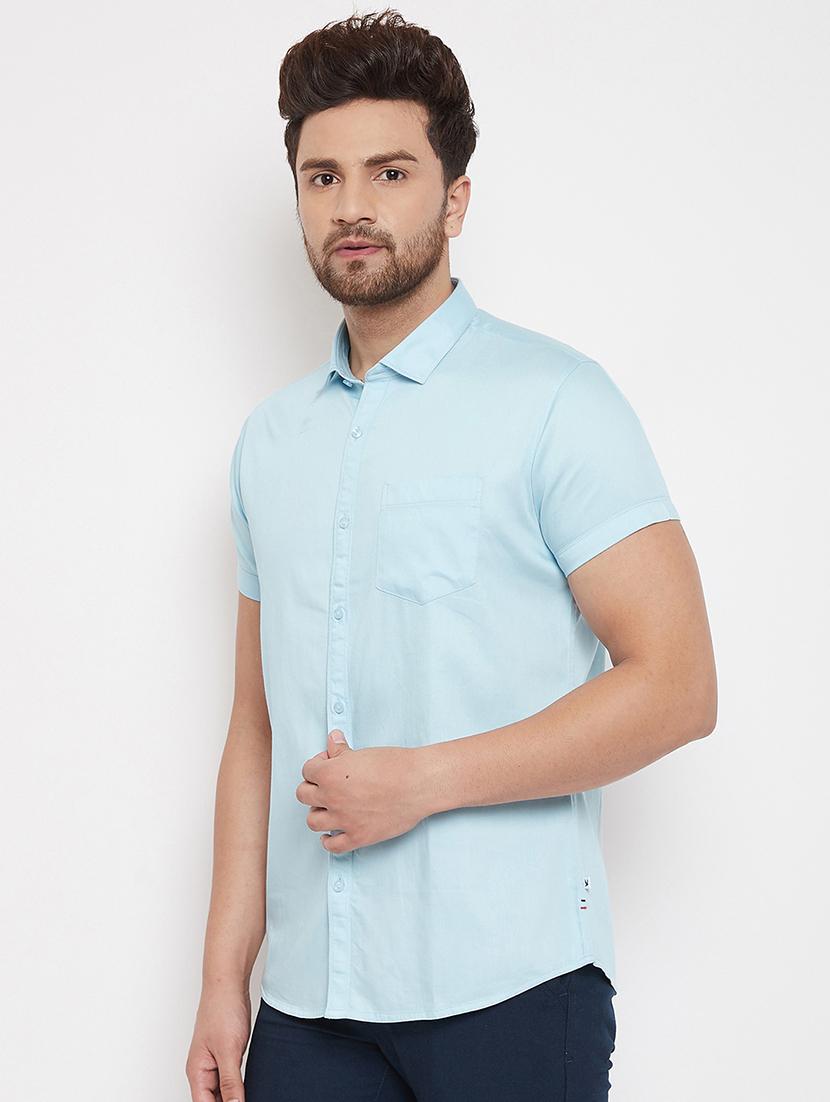 light blue solid casual shirt - 17376242 - Standard Image - 1