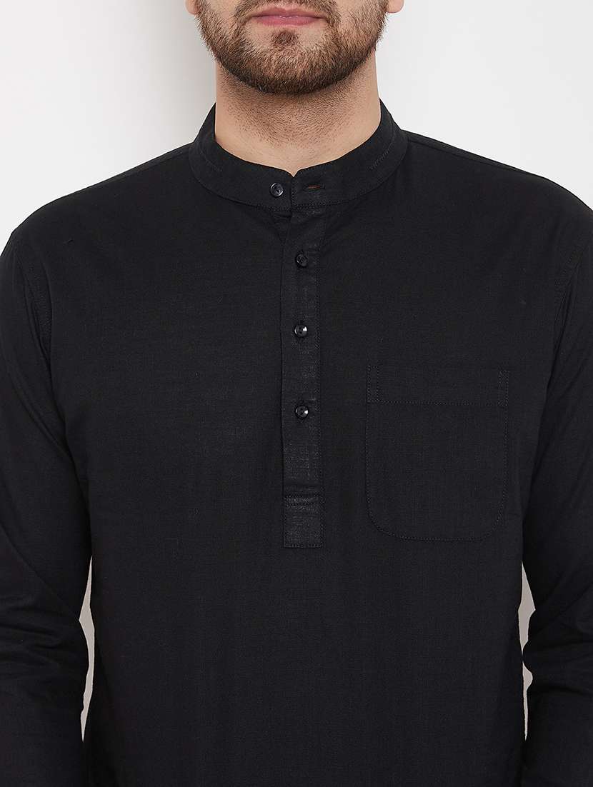 black linen short kurta - 17376246 - Standard Image - 4