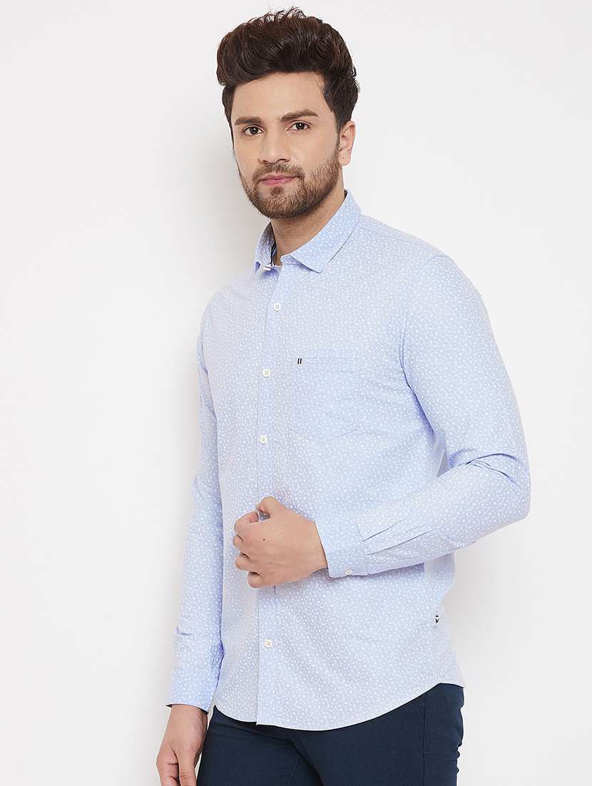 light blue printed casual shirt - 17376253 - Standard Image - 1