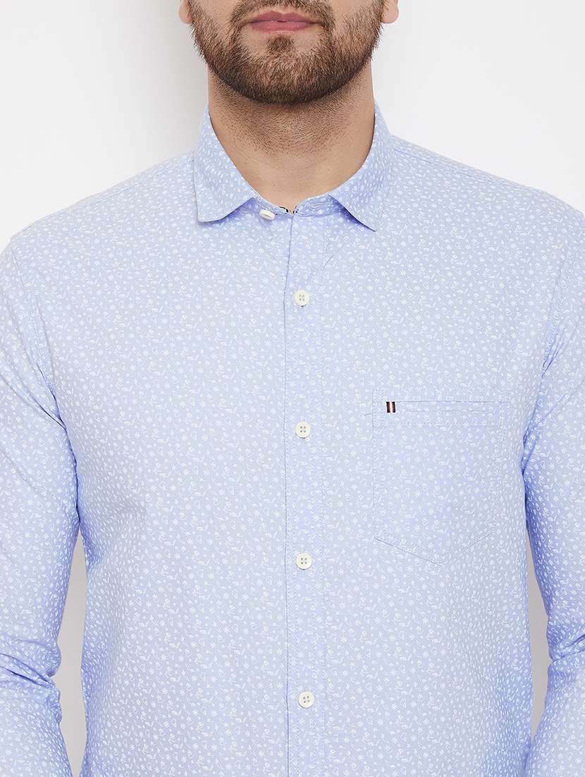 light blue printed casual shirt - 17376253 - Standard Image - 4