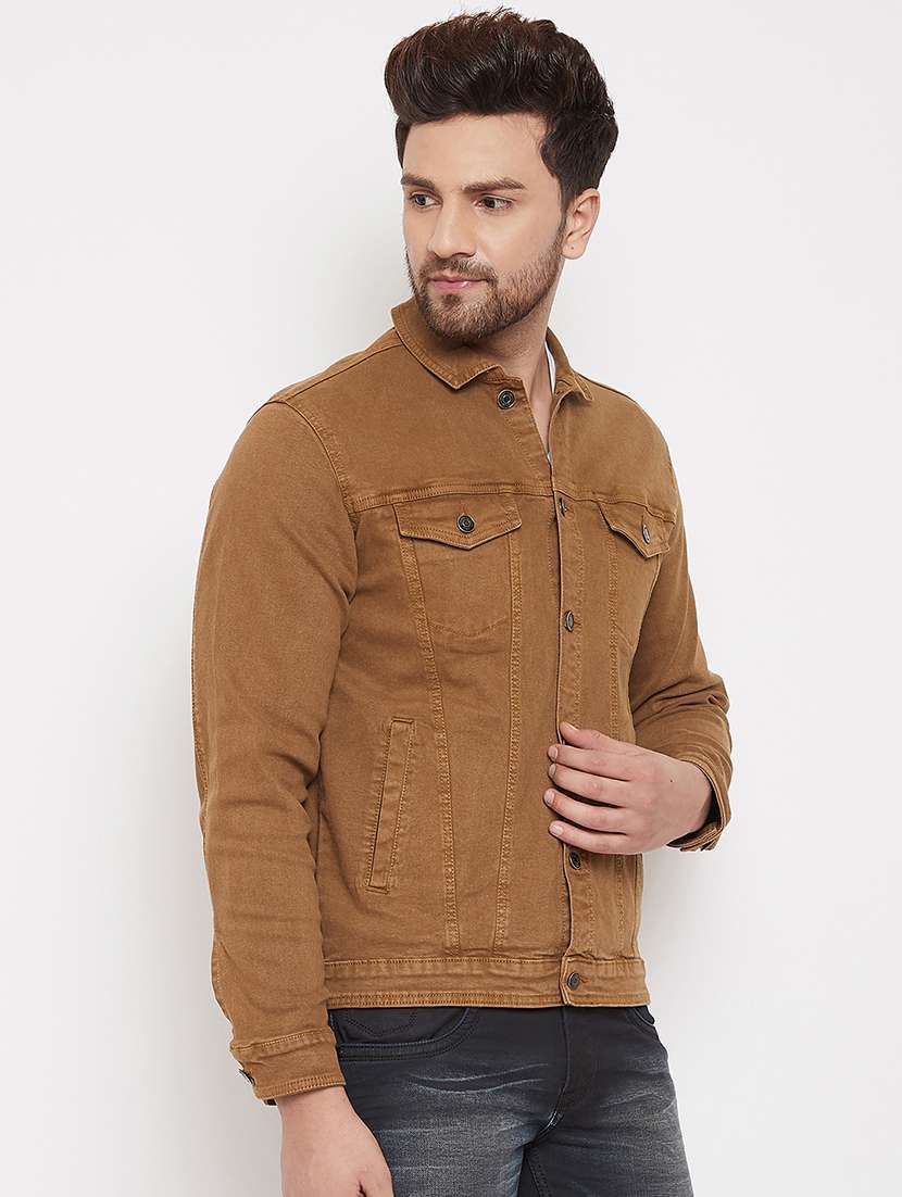 brown solid denim jacket - 17376273 -  Standard Image - 1