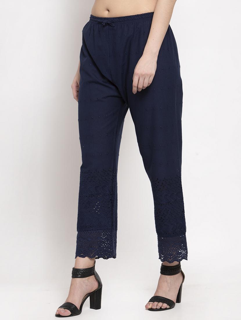 navy blue viscose straight palazzo - 17376840 - Standard Image - 1
