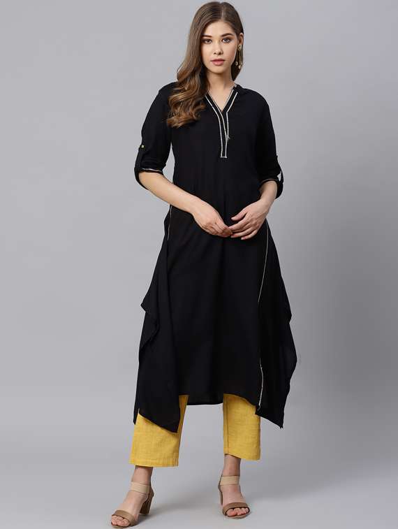 sequined solid asymmetric kurta