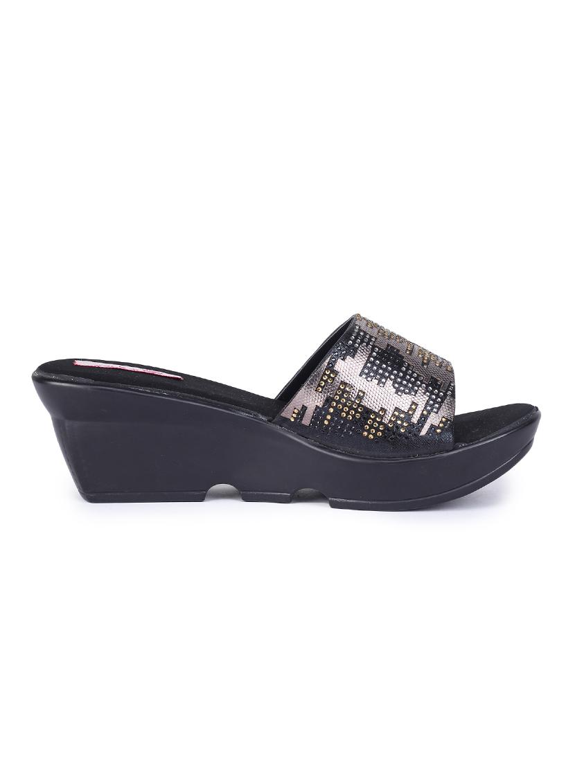 black slip on wedges - 17377035 -  Standard Image - 1